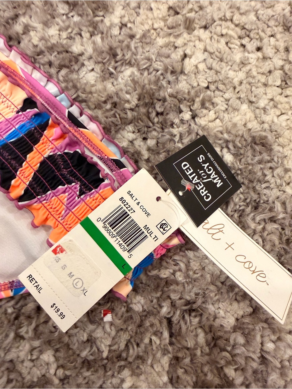 Macy's Pink Orange Blue Abstract Ruffle Bikini Set - Picture 5 of 9